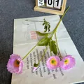 Artificial pink poppy silk flower branch with soft petals and green leaves for home decor - Purple