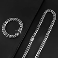 Juego de collar y pulsera para hombre de acero de titanio plateado cadena cubana joyería - Collar 8mm/55cm / Color Acero