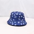 Navy blue sun hat with white skull and bone print and BOO text patterns - One Size / Sapphire Blue