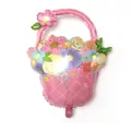 Pink flower basket foil balloon for Mother's Day party, size 69x53cm with floral patterns - Pink Flower Basket Style