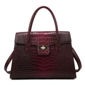Elegant wine red crocodile pattern handbag with golden twist lock and shoulder strap - Burgundy