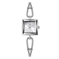 Macro detail van zilveren vierkant kwartshorloge met mesh band en metalen finish - Zilveren Band Witte Wijzerplaat
