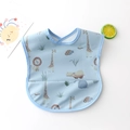 Waterproof baby bib in light blue with colorful cartoon animal prints and leak-proof pocket - Pu Wash-free Apron - Blue Animal / One Size