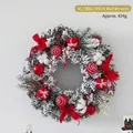 40cm Christmas wreath with flocked pine needles red ornaments and a festive bow - Xl23b02 (40cm Red Flower Wreath)