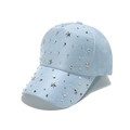 Light blue baseball cap featuring silver star metal rivets and textured sun protection fabric - M (56-58cm) / Blue