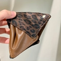 Brown matte shark clip in leopard print with gold button for women's hair styling - Leopard Print Triangle Leather Claw Clip