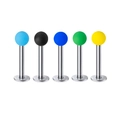 5-piece set of stainless steel body piercing studs with five vibrant multi-colored ball ends - Colorful Frosted Ball Style