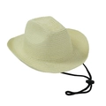 Detail of cream straw cowboy hat showing woven texture and adjustable black chin strap - Off White
