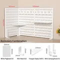 White modular pegboard wall organizer system with hooks and shelves for desk storage - Clamp-on White 3-Board Set
