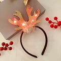 Cute LED reindeer antler headband with glitter finish and warm lights for Christmas party - 33# Gold Antler Headband with Feathers