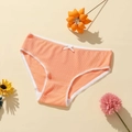 Orange ribbed polyester low-waist panties with white lace trim and a bow detail - Orange