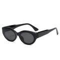 Gafas de sol ovaladas negras de ojo de gato retro con montura brillante y lentes grises - Montura Negra Lentes Gris Negro