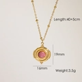Collar dorado con colgante de gema rosa, 40+5cm largo, dije de 19mm y peso de 3,5g - Piedra Rosa con Patrón de Rayos de Sol