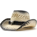 Cappello da cowboy in paglia intrecciata traspirante con ciondolo a testa di toro - Regolabile (56-58cm) / Beige Nero (02)