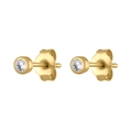 Minimalist geometric gold stud earrings with round cubic zirconia bezel setting - Gold Bezel Set Single Zircon Studs