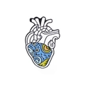 Creative anatomical heart enamel brooch with blue and yellow artistic wave pattern - Art Ripple Heart