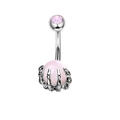 Silver belly button ring with pink gem and a unique skeleton hand holding a pink orb - Style 23/Silver Pink Skeleton Hand