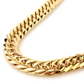Close-up of golden Cuban link necklace detail showing polished double-weave stainless steel links - Gold