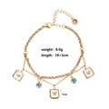Double-layered gold bracelet with white square heart charms and evil eye beads - Style 15-White Square Heart