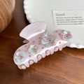 Pink acetate flower hair claw clip with gradient floral design and pink rhinestones - 8.6cm / Pink