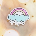Cute rainbow and cloud acrylic badge pin accessory for girls' bags and clothing - 08 Raining Rainbow