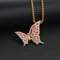 Gold plated hip hop necklace with iced out butterfly pendant and red enamel inlay - Pendant Only / Gold + Red Wings