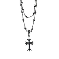 Double-layered black cross necklace with beaded chain and gothic pendant styling - Dark Cross