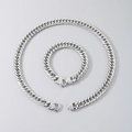Polished silver Cuban link necklace and bracelet set with vintage engraved clasps - Bracelet 21.5cm / Steel 12mm (Curb Chain)