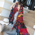 Ethnic paisley print shawl in vibrant red and mixed colors for beach sun protection - Style N50