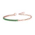 Detail of rose gold paperclip chain and green zircon tennis bracelet with lobster clasp - 2.5mm Rose Gold Green Stone