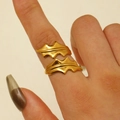 Elegant 18K gold plated leaf ring with irregular leaf texture for fashion jewelry - Gold Large Leaf (M-758)
