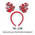 Christmas reindeer antler headband featuring classic red and green plaid pattern TK-17R - TK-17R (Red Green Plaid Round Antler Headband - Red)