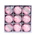 Set of 9 pink Christmas foam balls with silver silk thread textures and glitter accents - 8cm (Set of 9) / Pink