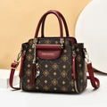 Sac à main bicolore marron et rouge avec motif monogramme et bandoulière réglable - Café/Rouge Bordeaux