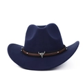 Navy blue wool cowboy hat with leather band and vintage silver bull skull ornament - M (56-59cm) / Navy Blue With Bull Skull