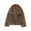 Detailed macro view of the fluffy brown faux fur texture and lapel of the coat - XS / Brown
