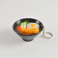 Realistic PVC Japanese udon noodle keychain with tempura shrimp and egg in a black bowl - Tempura Shrimp and Egg Noodles - With Keychain