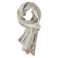Men's casual striped scarf in beige and white cotton linen blend with frayed tassels - Light Khaki