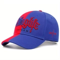 Casquette de baseball bicolore bleu et rouge avec broderie 3D Thug Life et Outlaw - Réglable / Rouge & Bleu