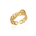 Adjustable golden open ring featuring a unique chain link design and micro-inlaid zircon - Adjustable Open / Gold Chain Cross Style (G3014447)