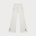 Detail of white cotton flare pants with drawstring waist and black embroidery on the hem - XS / Snow White