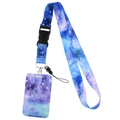 Lanyard and card holder set featuring deep blue and purple nebula galaxy patterns - Multicolor Galaxy Set (YZ20-40)