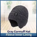 Men's winter grey knit hat with warm ear flaps and fleece lining for cold weather - Single Hat / Grey Single Hat