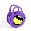 Purple Halloween felt treat bag featuring yellow full moon and black bat silhouettes - Bat / Purple