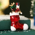 Christmas stocking brooch with nutcracker soldier and colorful enamel details - Red and White Enamel Christmas Sock