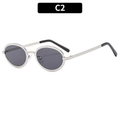 Vintage silver oval sunglasses with textured metal frames and dark gray lenses - Silver Frame Gray Lens (C2)