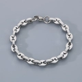 Sleek silver coffee bean link bracelet in stainless steel with a secure lobster clasp - Steel Color (KB186168-Z)