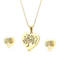 Set gioielli cuore dorato con motivi albero della vita su collana e orecchini a lobo - Stile Albero della Vita (KS132891-KFC) / Oro