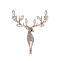 Christmas reindeer brooch with gold metal finish and sparkling white rhinestones - Golden Reindeer (AL1463-A)