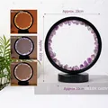 Natural amethyst crystal night light with black round frame and 3-color dimming modes - 【tricolor Glossy Black Frame】amethyst Raw Stone / Thickened Color Box Packaging (20.5*11*21.5cm)